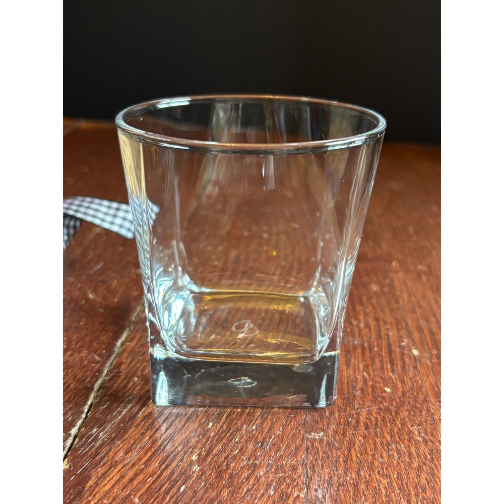 Circleware Whiskey Glass Square Base Round Rim Clear Lowball Rocks Glass